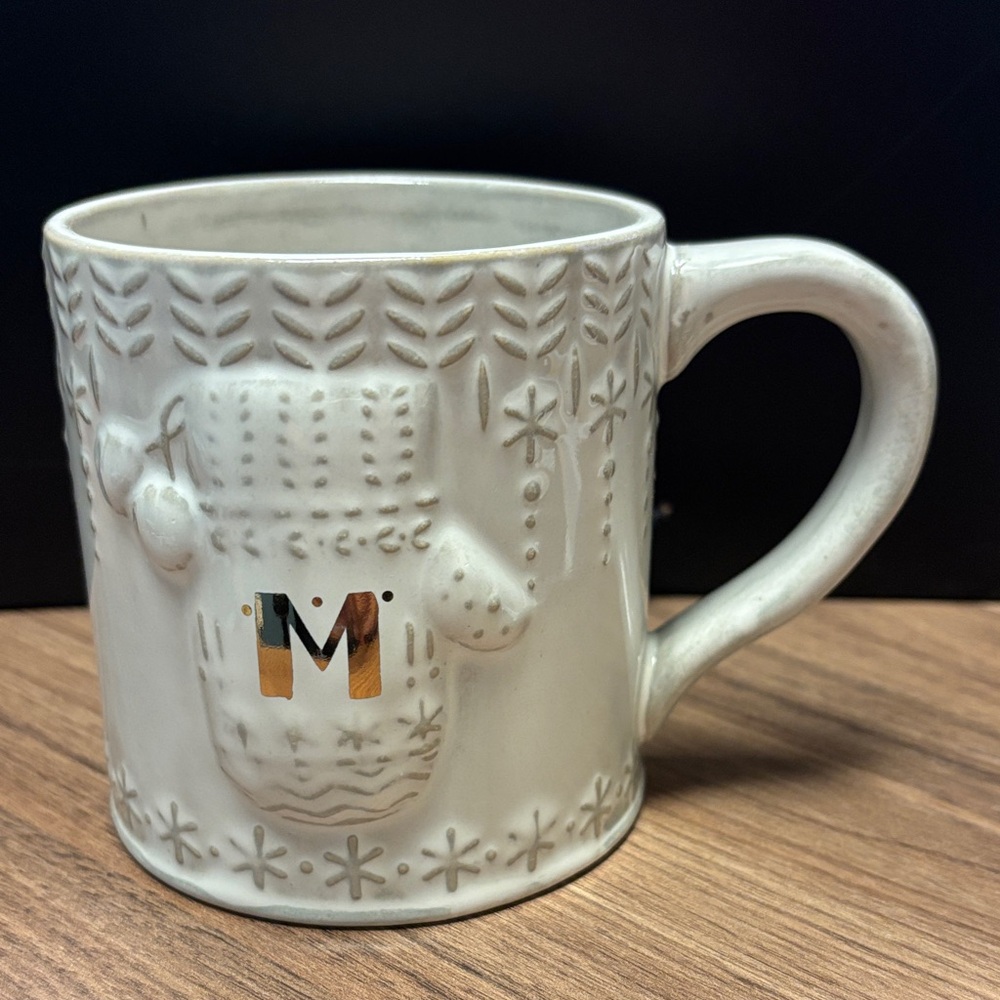 Anthropologie winter mug with Mitten and M